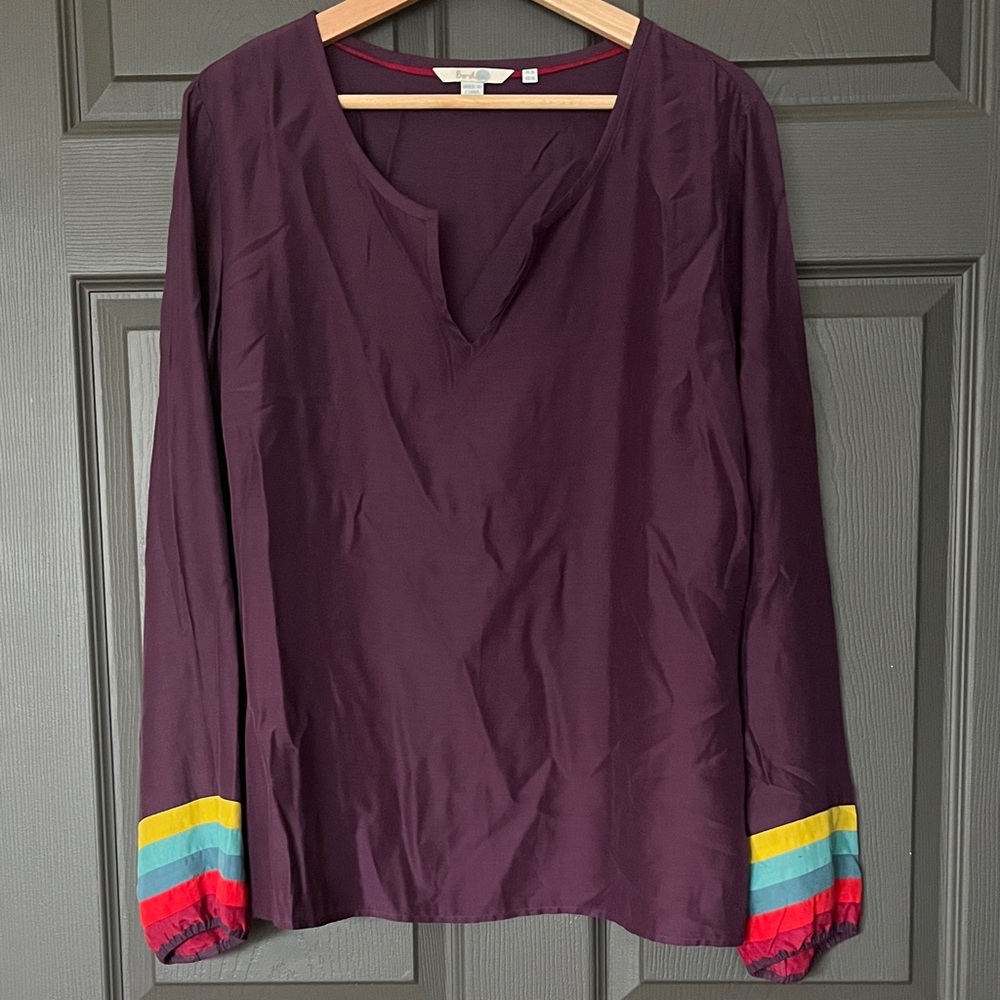 Boden Purple Top with Multicolor Cuffs Size 14